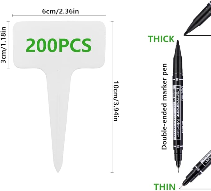 200 Pcs Thick Plastic Plant Labels, Seed Remark Name Sign, Waterproof Flower Potting Name Markers, T-Type Tags Nursery Garden Labels Re-Usable Plant Tags for Outdoor Garden