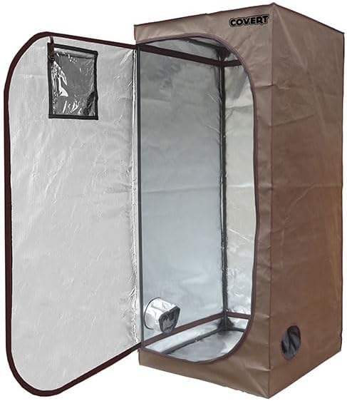 Covert 2x2 Grow Tent, 24x24x55.5 inch for Indoor Hydroponic Growing, 600D Thick Fabric, 95% Reflective Mylar, Light-Proof Design, Heavy-Duty Steel Frame, Duct Ports, Tool Pouch & Spill Tray