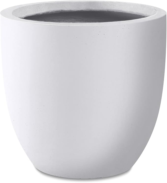 Kante 16.5" Dia Round Concrete Planter, Large Outdoor Modern Indoor Decorative Plant Pots with Drainage Hole and Rubber Plug for Home and Garden, Pure White
