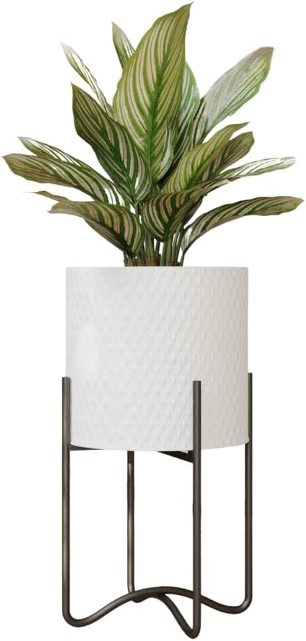 EverNest Claire Mid-Century Modern White Plant Pot with Ambrose Stand, SelectBase, Indoor Plant Pot, Bohemian Style, Minimalist Plant Home Décor (Medium, Black)