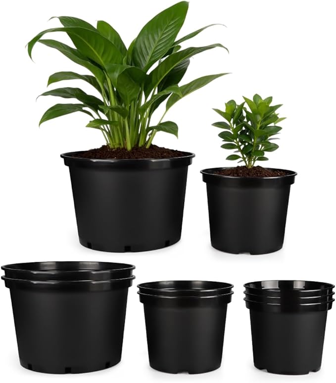 RooTrimmer 3/5/7 Gallon Nursery Pots 9 Pack Set, Plastic Planter with Drainage Holes – Round, Sturdy, Deep Design for Indoor/Outdoor Plants