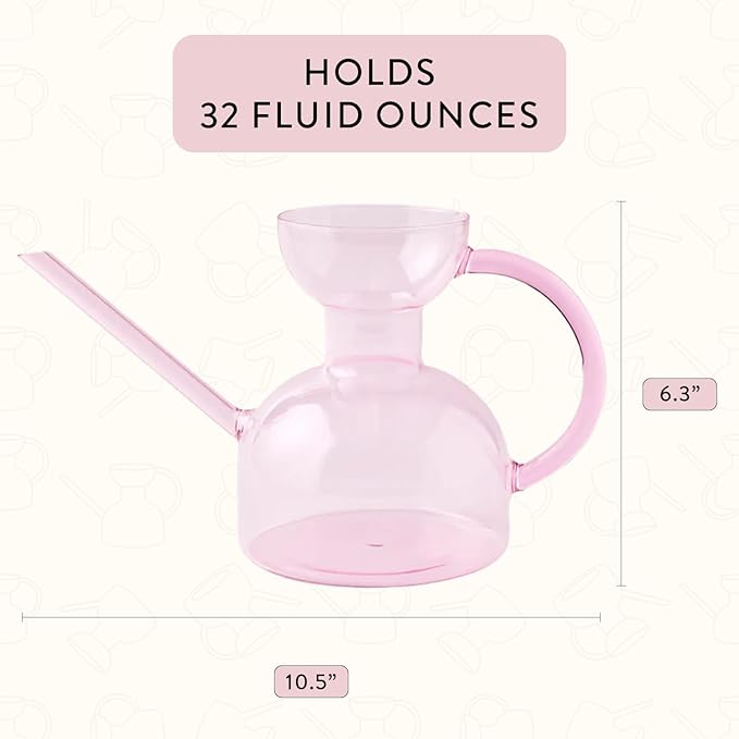 Modern Sprout Plant Watering Can - Handcrafted from Borosilicate Glass - Long Spout Vessel for Indoor Plants - 32 Oz Capacity - Multipurpose Watering Can and Flower Vase for Houseplants (Blush)
