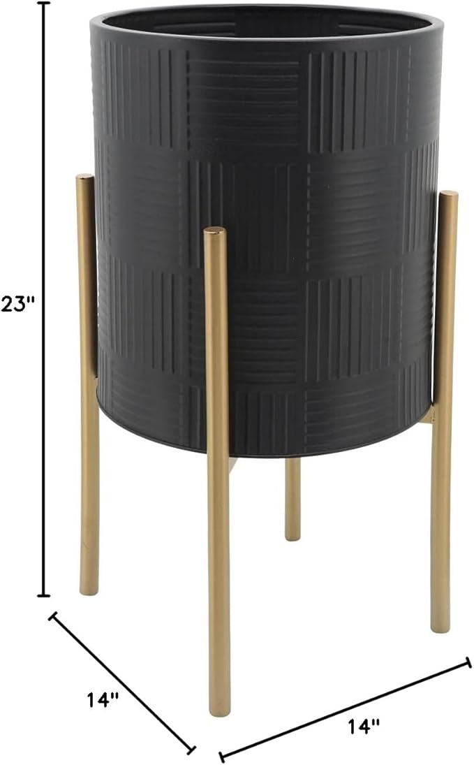 Decorative Flower Pots with Metal Stand for Home Decor - Modern Planters for Hallway, Entryway, and Living Room Decor - Indoor and Outdoor Pots for Plants - Set of 2, 23", 19", Black & Gold