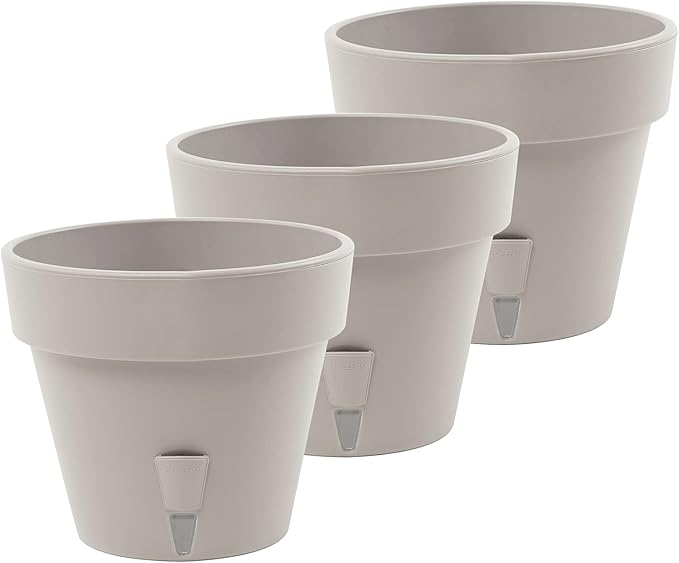 DECOPOTS - Pack of 3 - Self Watering Planter - Height 6.9 inches - Flower Pot with Bottom Watering Level Indicator for All House Plants, Flowers, Herbs (Diameter 7.9", Sand)