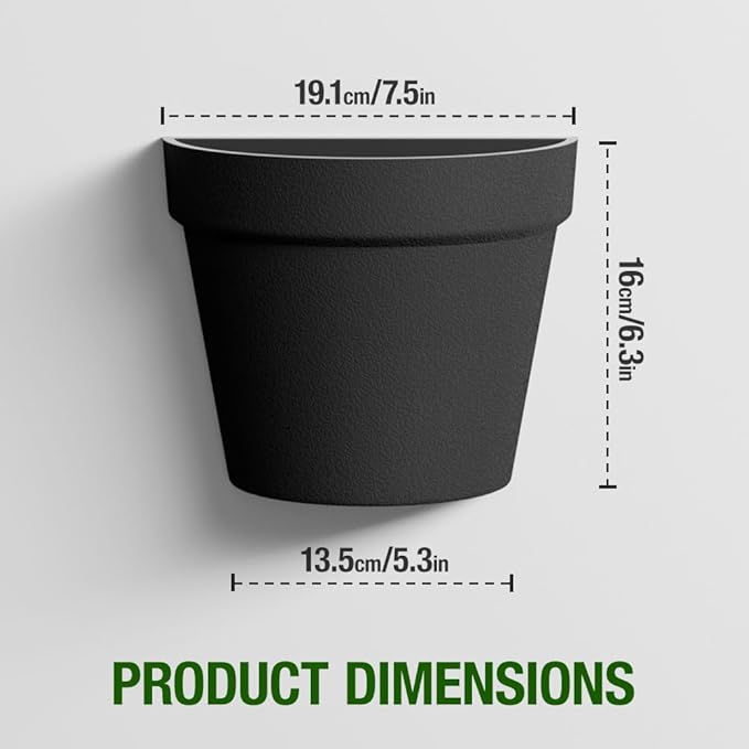 2 Pack Plastic Wall Planter for Indoor Plants, 7.5 Inch Hanging Wall Planter Pots, Wall Mounted Succulent Planters (Black)