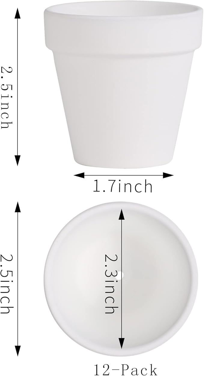 Yishang 2.5 inch White Terracotta Pots with Drainage Holes,Small Mini Clay Ceramic Pottery Planter,Cactus Flower Terra Cotta Pots,Succulents Nursery Pots for Indoor/Outdoor Plants,Crafts-12 Pack