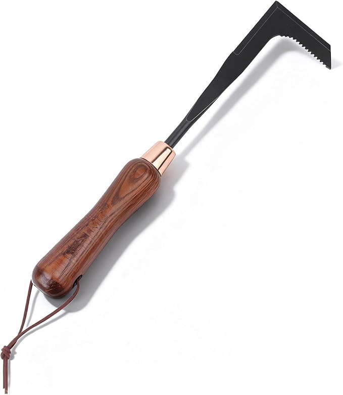 RESTMO Heavy Duty Crack Weeder Tool, Crevice Weeding Tool for Garden Lawns, Courtyards, and Patio Paving with Moss, L-Shaped Manual Weeder, Wooden Handle Gardening Tool