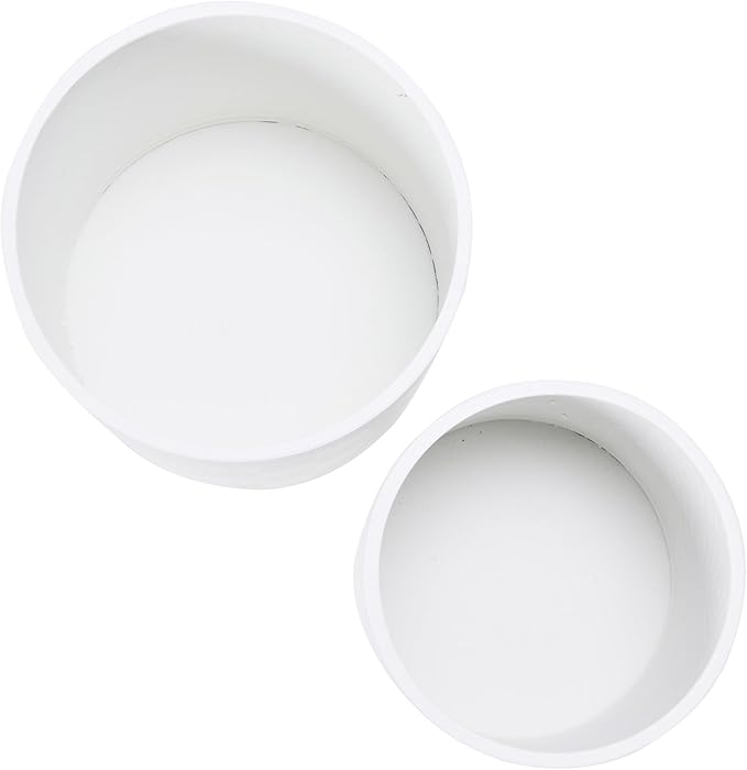 Main + Mesa Modern Boho Embossed Metal Planters with Stands, White and Black, Set of 2 Sizes