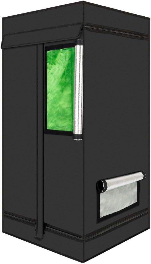 Eco-Friendly Grow Tent, High Reflective Mylar Hydroponic Indoor Grow Room for Planting Fruit Flower Veg with Observation Window, Heavy Duty Zipper, Waterproof Floor Tray 2'x2' (24"x24"x48")