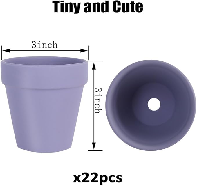 Sderoq 3 Inch Terracotta Pots - 22Pack Clay Flower Pots with Drainage Hole, Succulent Nursery Pot/Cactus Plant Pot. Great for Plants, Crafts, Wedding Favorn, DIY Production (Violet Blue)