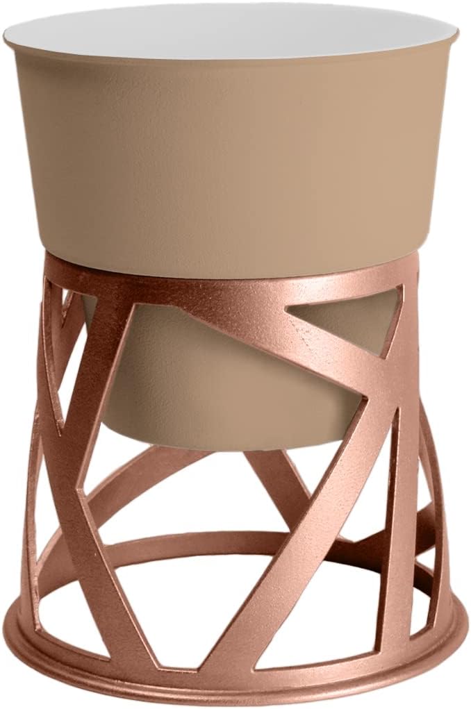 The HC Companies 6 inch Indoor Plant Pot with Stand – Small Taupe Curio Planter with a Geometric Stand in a Copper Finish