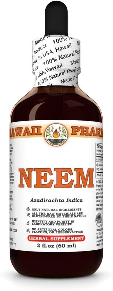 Hawaii Pharm Neem (Azadirachta Indica) Liquid Extract, Tincture, Herbal Supplement, Made in USA, 2x2 fl.oz