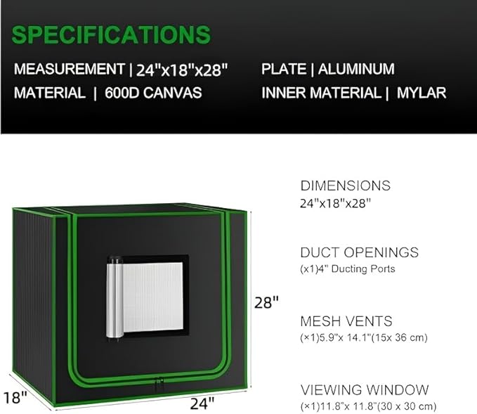 MELONFARM Small Grow Tent for Aerogarden，24”x18”x28” ，Hydroponics Growing System ，Highly Reflective 600D Diamond Mylar Canvas with Ventilation window and Floor Tray for Hydroponic Indoor Plant Growing