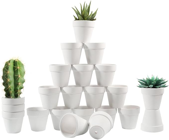 Sderoq 3 Inch Terracotta Pots - 22Pack Clay Flower Pots with Drainage Hole, Succulent Nursery Pot/Cactus Plant Pot. Great for Plants, Crafts, Wedding Favorn, DIY Production (White)
