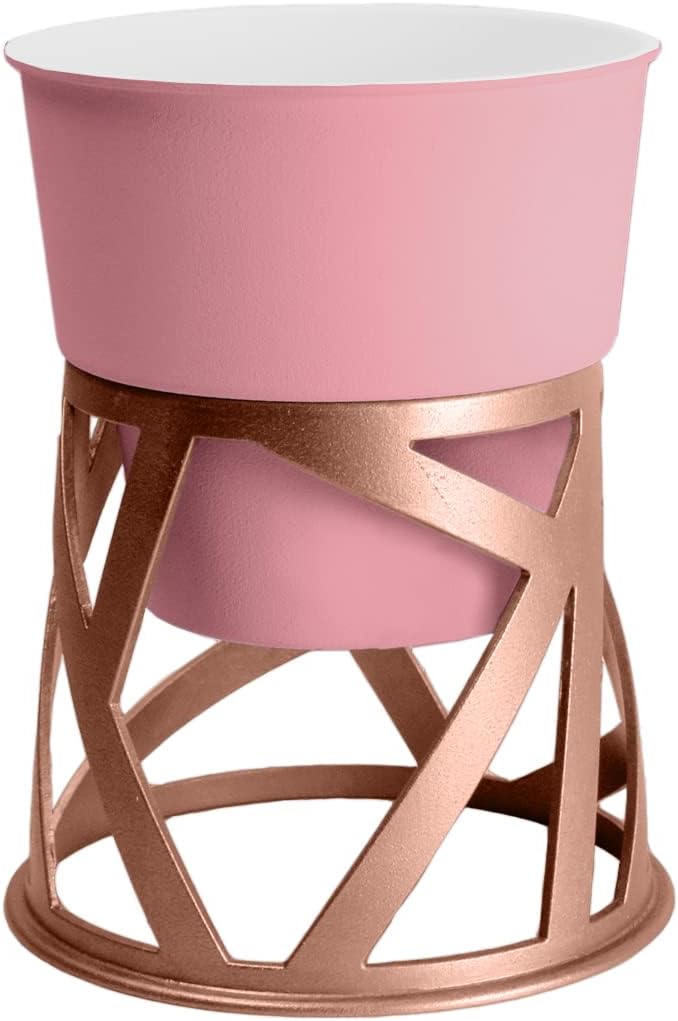 The HC Companies 4 inch Indoor Plant Pot with Stand – Small Curio Blush Planter with a Geometric Stand in a Copper Finish