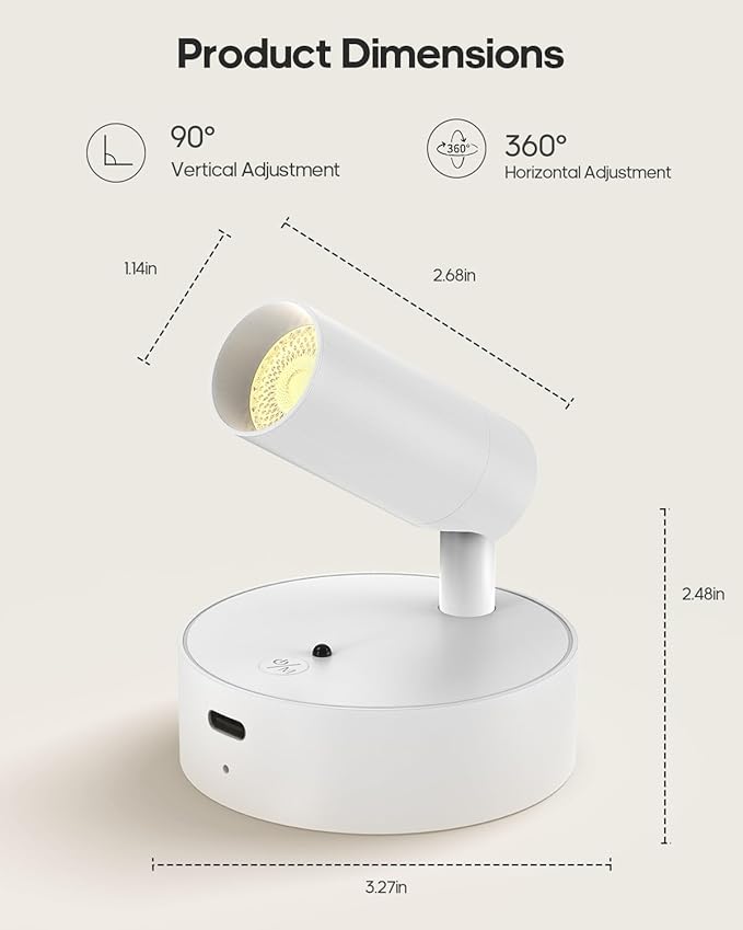 GOODEA Spotlights Indoor with Remote, 3000mAh Rechargeable Battery Plant Spotlight Indoor, Wireless Uplights with 3 Colors & Dimmable, Picture Light for Painting, Accent Lighting(2 Pack, White)