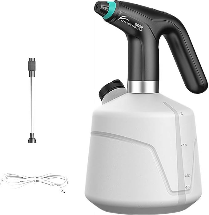 Electric Spray Bottle 2L, 1300mAh Rechargeable Battery Powered Sprayer Watering Can With Adjustable Spout &Extended Nozzle for Outdoor Gardening, Plants & Flowers,Car/window Clean, Fertilizing (Black)