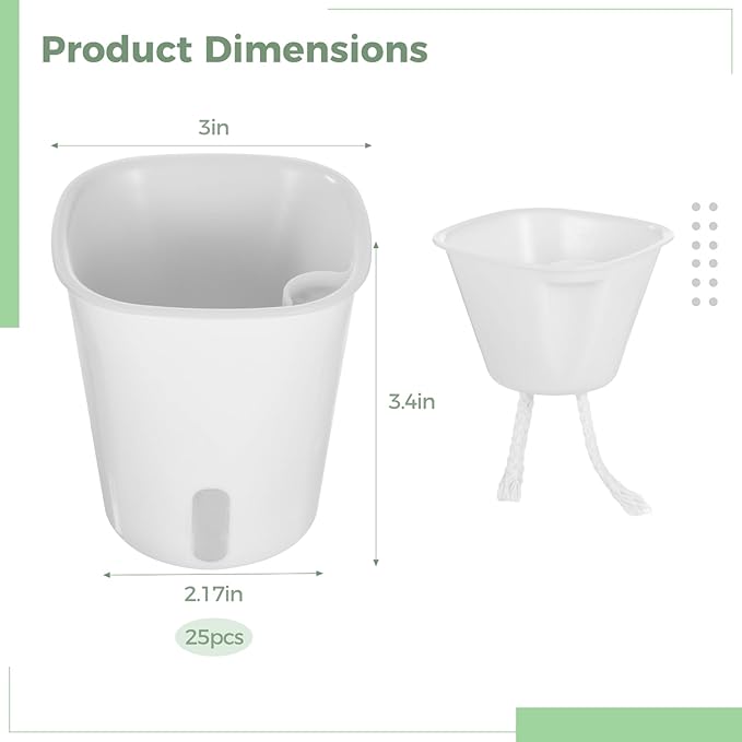 OMISTAR 25 Pack 3 Inch Self Watering Pots for Indoor Plants, Small White Plastic Planter with Water Level Indicator, Vents & Drainage Holes, for Succulents, Herbs, Flowers