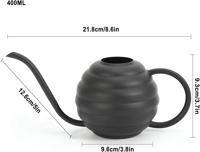 Plant Watering Bottle, 400ml/14oz, Retro Style Watering Can, Matte, Frosted (Black)