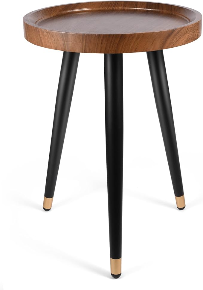 KGPLOME Plant Stand Indoor,Mid Century Walnut Wood Plant Table, Heavy Duty Metal Tall Flower Pot Stand,Modern Round Small Side End Table with Raised Design(12"x17") (2, 12 x 17 in)