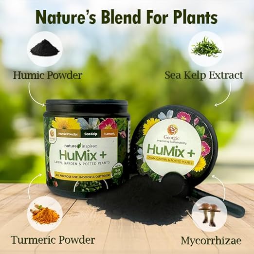 HuMix+ Humic Powder with Turmeric & Seaweed Extract – Natural Soil Conditioner & Root Booster for Lawns, Vegetables, Flowers & Houseplants – Garden Plant Food