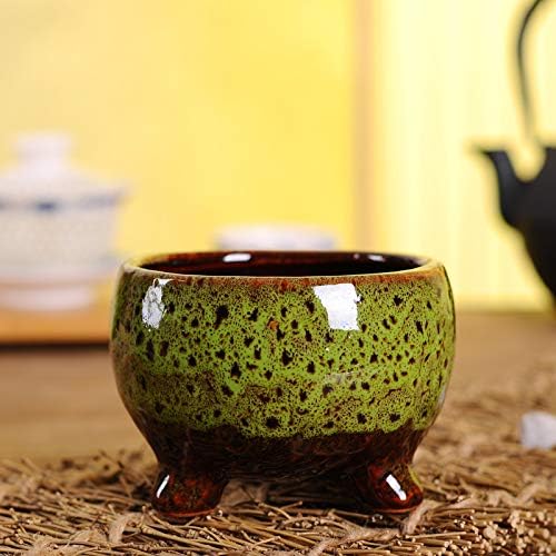 Cute Circular Ceramic Home Garden Decoration Succulent Cactus Flower Pots Container -Plant Not Included (Green, 3.7 Inch)