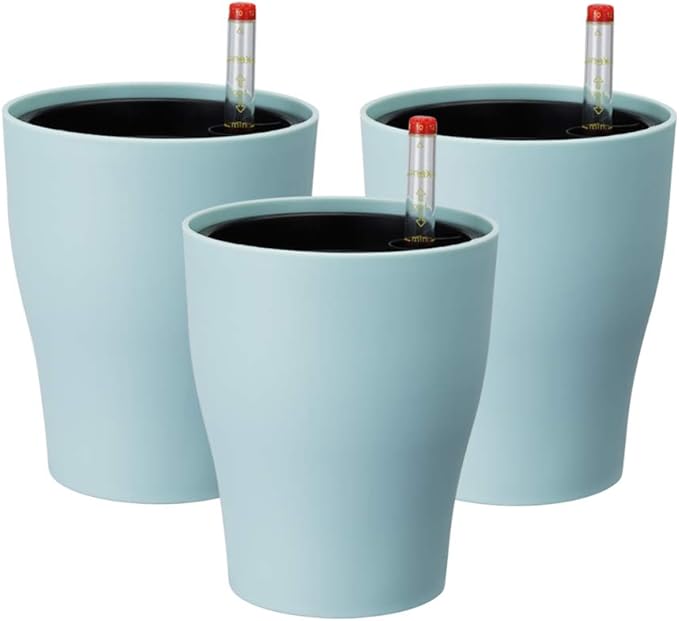 Self Watering Planter 3 Pack Decorative Planter Modern Garden Pot for Indoor Outdoor Plants Flowers Herbs Succulents (S, Mint Green)