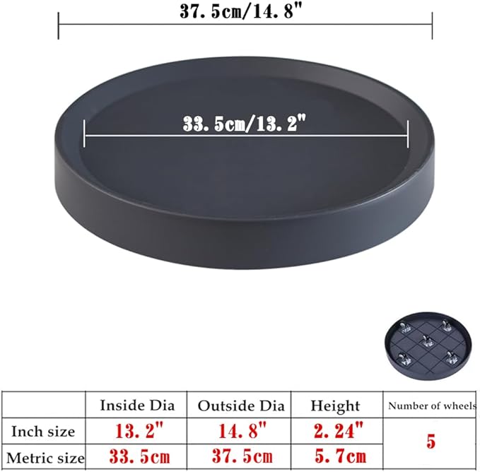 14.8 inch Plant Caddy with Hidden Wheels 2Pack Heavy Duty Round Rolling Tray,Light Gray+Gray,for Large Pots, Air Purifiers, Ceramic Decor