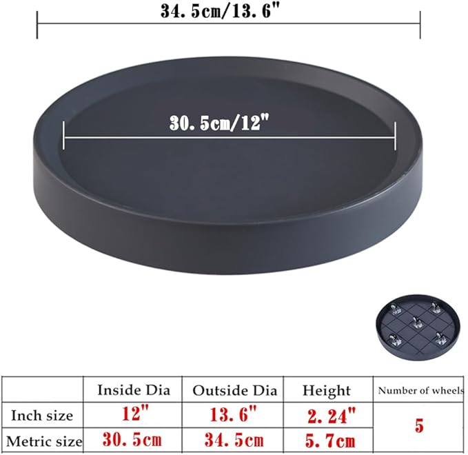13.6inch Plant Caddy with Wheels 2Pack Mobile Plant Stand with Hidden Wheels,Gray+Light Gray,Round Flower Pot Trolley for Indoor Outdoor