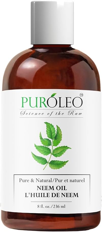 PUROLEO NEEM Oil 8 Fl Oz/236 ML (Packed in Canada) 100% Pure and Natural Neem Oil for Multipurpose Use | Neem extracted from NEEM Plante Chemical Free Neem for Spray