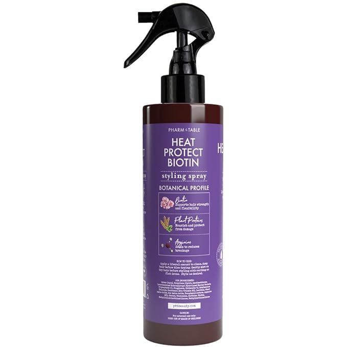 PHARM TO TABLE Heat Protect Biotin Spray - Vitamin B7 Formula Shields Hair up to 450F from Styling Tools, 240ml/8 fl oz