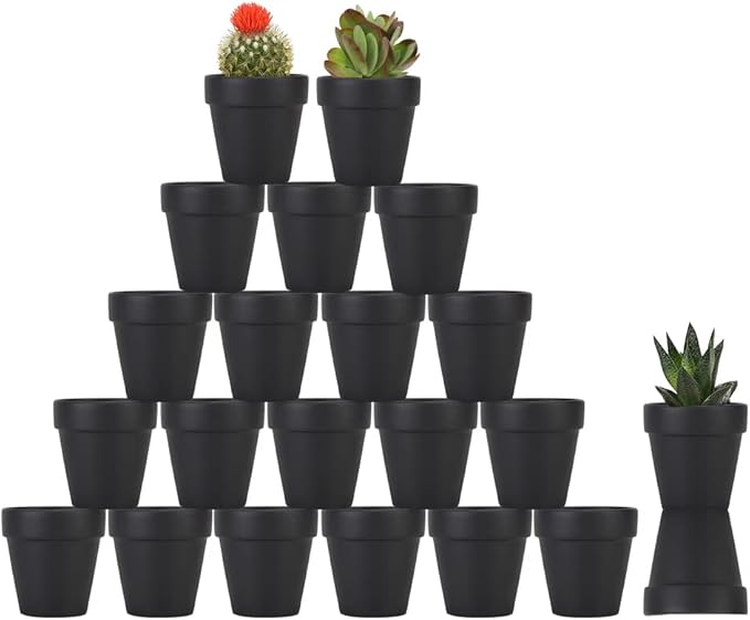 Sderoq 3 Inch Terracotta Pots - 22Pack Clay Flower Pots with Drainage Hole, Succulent Nursery Pot/Cactus Plant Pot. Great for Plants, Crafts, Wedding Favorn, DIY Production (Black)