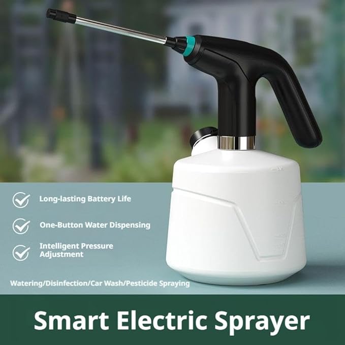 Electric Spray Bottle 2L, 1300mAh Rechargeable Battery Powered Sprayer Watering Can With Adjustable Spout &Extended Nozzle for Outdoor Gardening, Plants & Flowers,Car/window Clean, Fertilizing (Black)