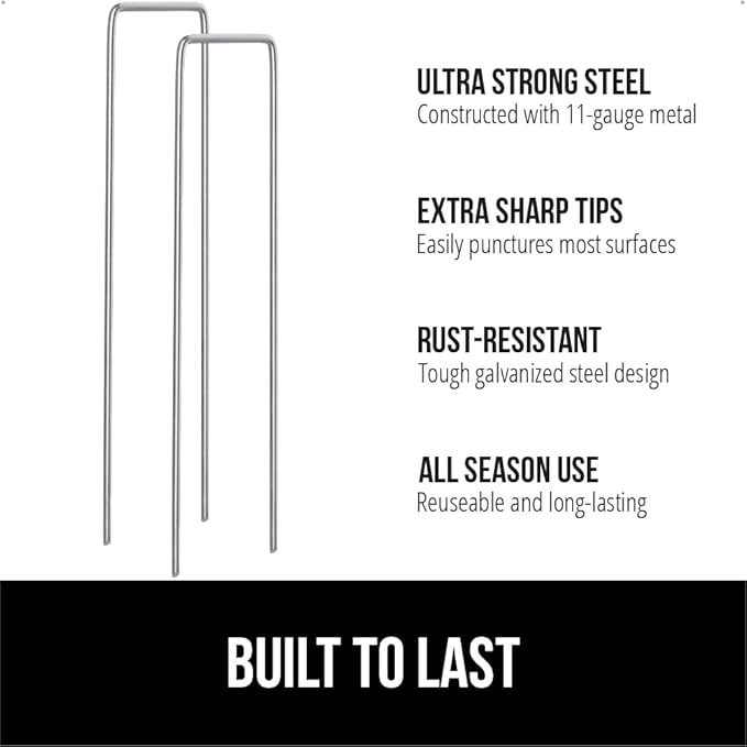 GORILLA GRIP Premium Landscape Staples 100 Pack 6 Inch, Heavy Duty 11 Gauge Galvanized Steel Garden Stakes, Sharp Rust Resistant Landscaping Pins, Lawn Anchors Weed Barrier Fabric, Sod, Irrigation