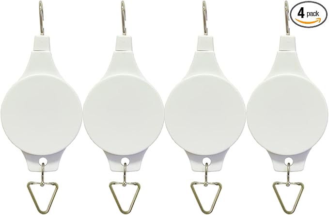 Pack Plant Hook Pulley, Retractable Plant Hanger Easy Reach Hanging Flower Basket for Garden Baskets Pots and Birds Feeder Hang High up and Pull Down to Water Or Feed (White 4Pack)
