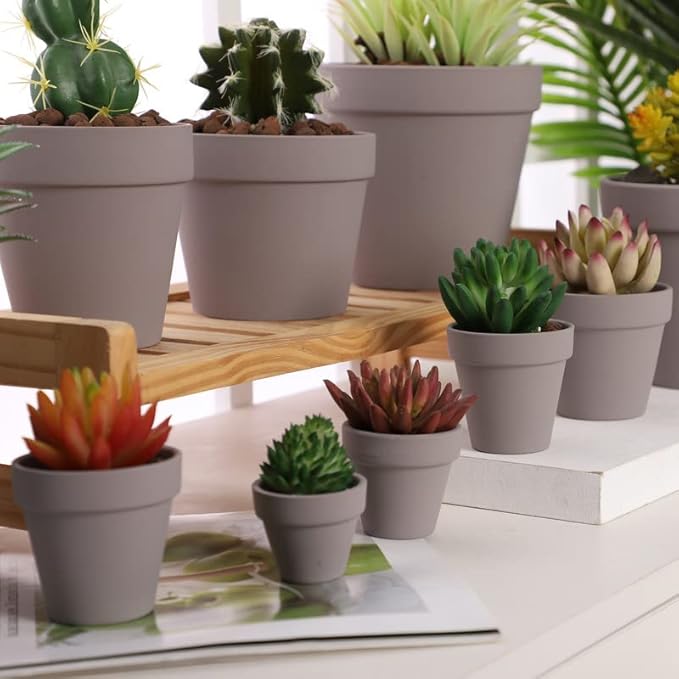 Yishang 2.5 inch Grey Terracotta Pots with Drainage Holes,Small Mini Clay Ceramic Pottery Planter,Cactus Flower Terra Cotta Pots,Succulents Nursery Pots for Indoor/Outdoor Plants,Crafts-12 Pack