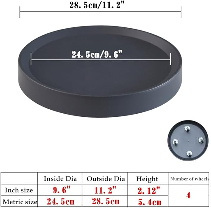 11.2 Inch Plant Caddy with Hidden Wheels,2-Pack Gray+Light Gray, Round Rolling Plant Stand, Mobile Tray for Medium-Sized Flower Pots, Protect Floor, Easy Move