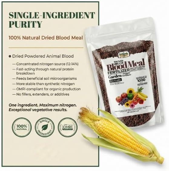 Old Cobblers Farm™ Wicked Organics Blood Meal – High-Nitrogen Soil Booster for Lush Lawn & Vigorous Garden Growth | Promotes Greener Foliage & Strong Roots | (5 lbs | 10 lbs | 15 lbs | 20 lbs) (10lbs)