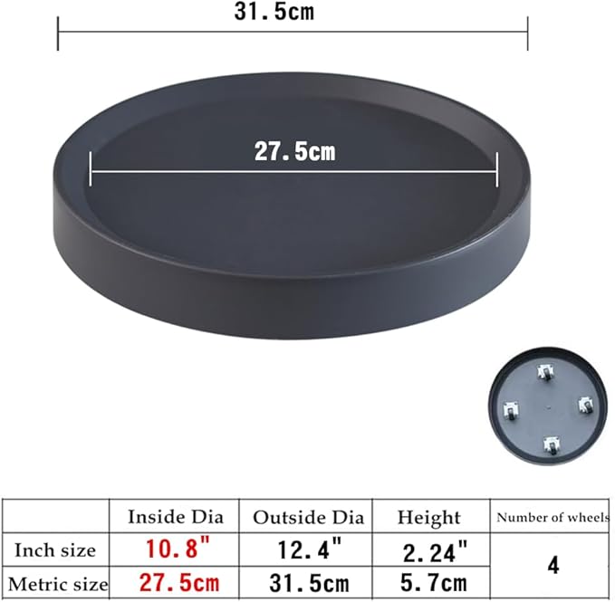12.4" Plant Caddy with Hidden Wheels,2Pack Gray+Light Gray Round Heavy Duty Rolling Plant Stand,Easy Move Pots Trolley for Flower Pots,Ceramic Ornaments(12.4 inch)