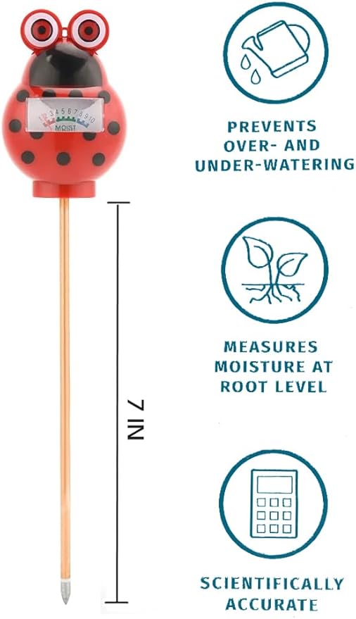 Cute Critter Soil Meter Indoor/Outdoor Moisture Sensor Frog & Ladybug, Soil Water Monitor, Flowers, Plant Care Home Garden (Ladybug)