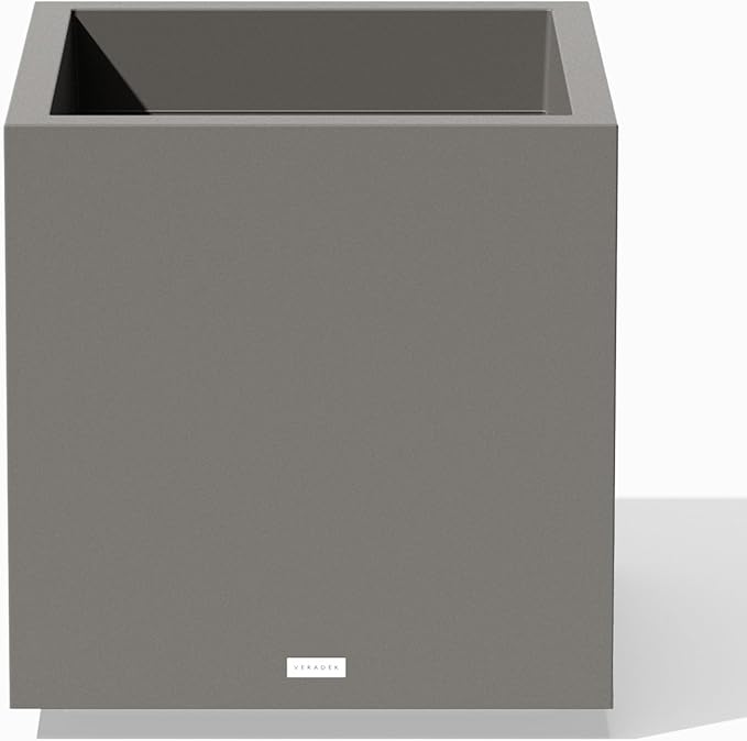 Veradek Block Series Cube Plastic Planter - Large Square Planter for Indoor or Outdoor Patio/Garden | Durable All-Weather Use with Drainage Holes | Modern Décor for Tall Plants, Trees, Flowers