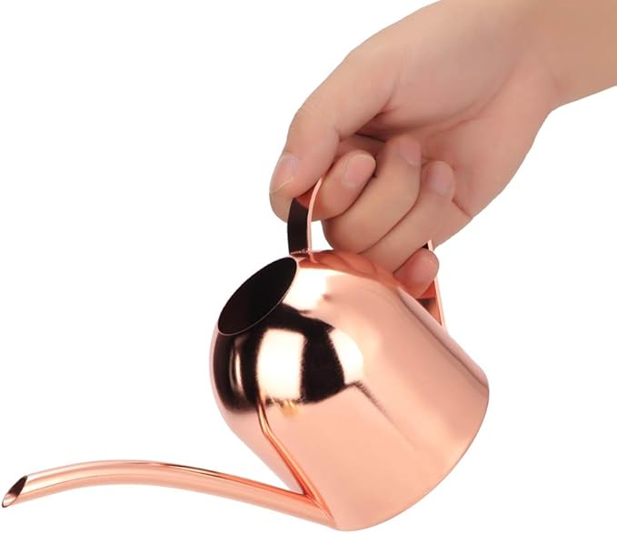 Watering Can, Stainless Steel Watering Pot with Long Spout Mini Houseplant Potted Plants Sprinkling Water Kettle for Indoor Outdoor Succulent Bonsai Garden Flower Gift Decoration 500ml(Rose Gold)