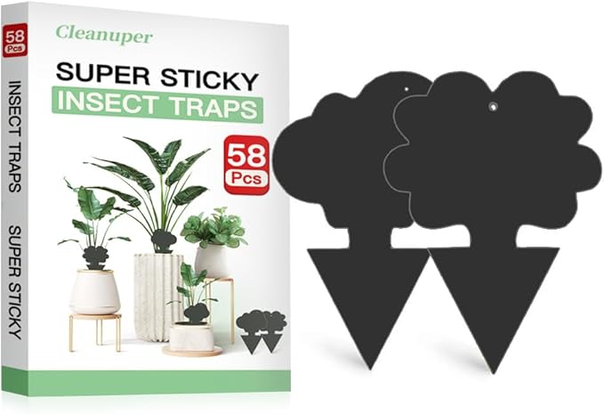 58 Pack Flying Insect Traps for Plants – Black Sticky Traps for Fungus Gnats, Flies & Flying Bugs, Indoor Outdoor Flying Bug Catcher for Pots, Garden & Kitchen, Non-Toxic, Odorless, Kid & Pet Safe