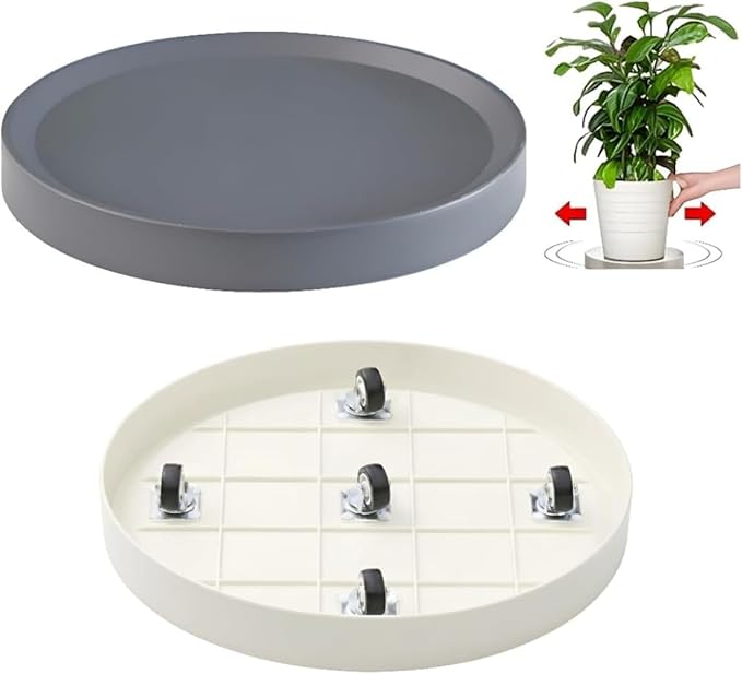 13.6inch Plant Caddy with Wheels 2Pack Mobile Plant Stand with Hidden Wheels,Gray+Light Gray,Round Flower Pot Trolley for Indoor Outdoor