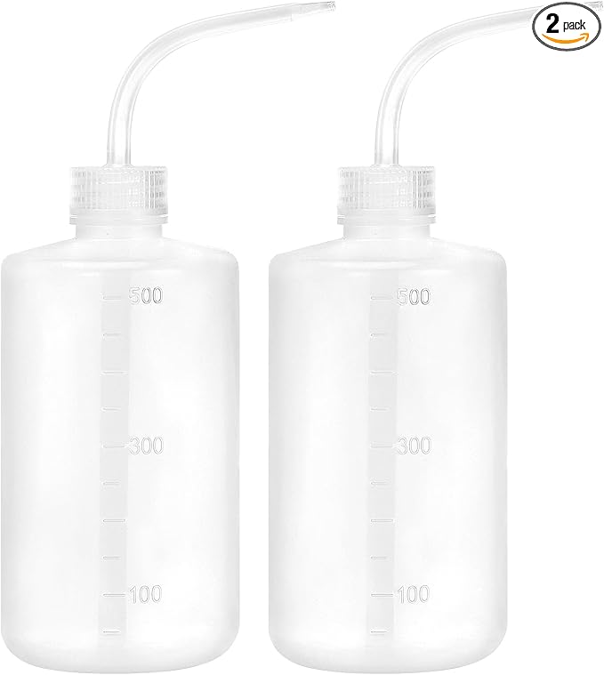 DEPEPE 2pcs 500ml Plastic Safety Wash Bottles - Lab Squeeze LDPE Squirt Tattoo Bottle With Narrow Mouth and Scale Labels (17oz x 2)