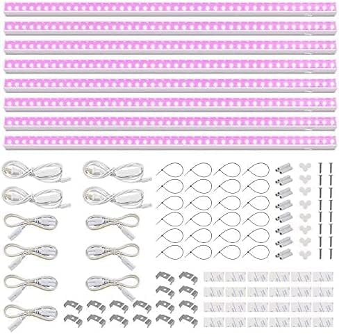 Barrina T5 Grow Lights, Full Spectrum, 2ft 80W (8 x 10W, 500W Equivalent), T5 LED Grow Light Bulbs, Plant Lights for Indoor Plants, Greenhouse, Plug and Play, Pink, 8-Pack