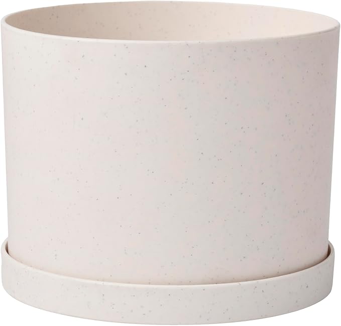 Bloem Mathers 6" Vanilla Bean Round Modern Resin Garden Planter Pot with Drainage Holes and Removable Saucer Tray Included
