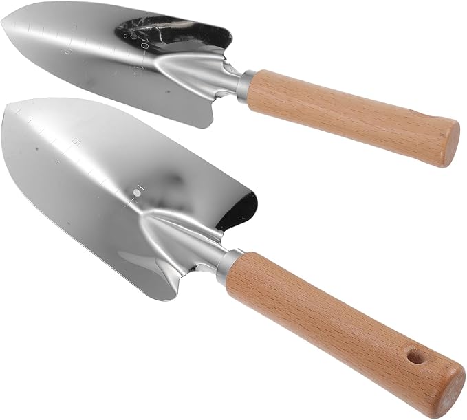 UPKOCH 2pcs Stainless Steel Garden Trowel Hand Shovels with Wooden Handle, Transplanting and Planting Shovel Tools for Outdoor Gardening and Vegetable Soil Digging