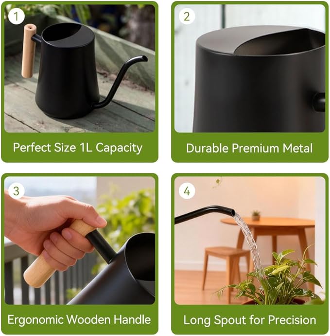 Small Watering Can Indoor Plants Metal Watering Cans 1L/34oz (White)