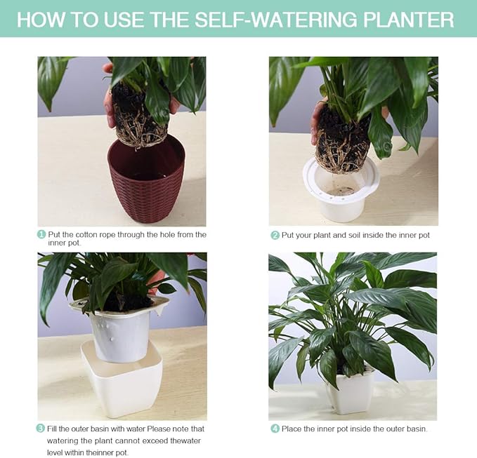 FENGZHITAO Self Watering Planter, African Violet Pots,Automatic-Watering Planter Flower Pot for Succulents, Herb, African Violets, Plants,Flowers (3 Packs White Oval Small)